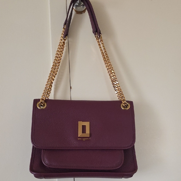 Karl Lagerfeld Handbags - Karl Lagerfeld Plum Shoulder Bag with Gold Chain
